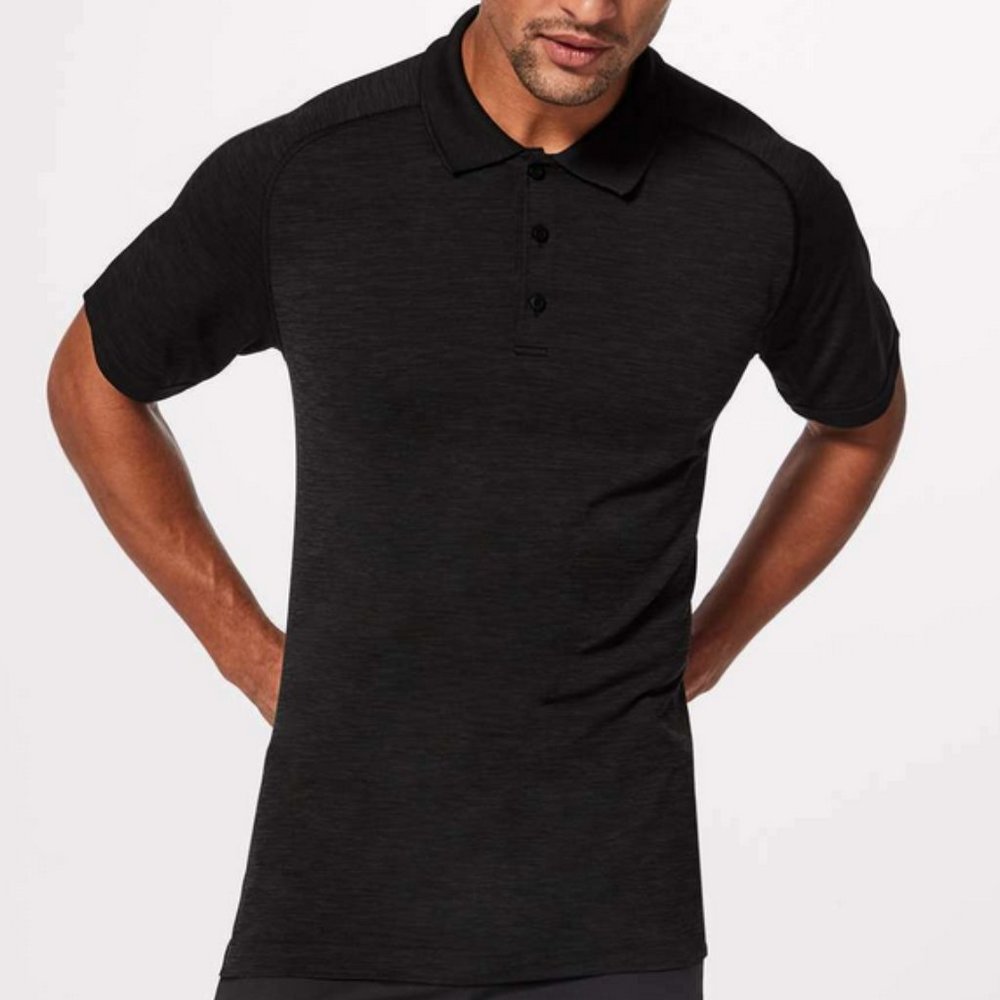LULULEMON Metal Vent Tech Polo Shirt , Heathered Black Color, Size XL
